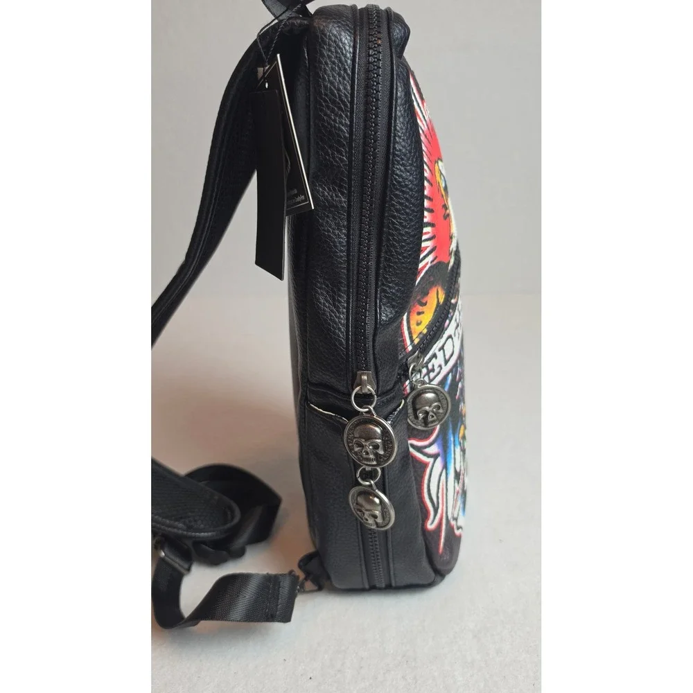 Ed Hardy Sling Bag Black Eagle Skull Tattoo Graphic Crossbody Backpack Y2K NWT